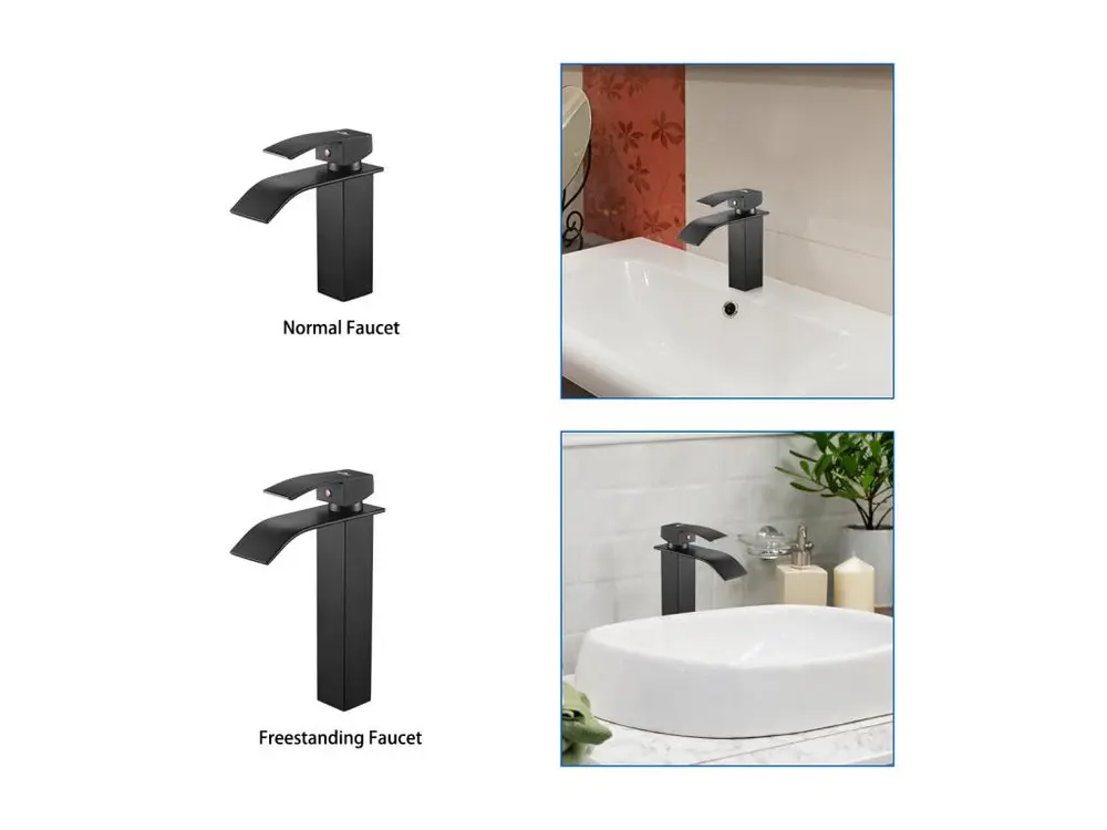 Auralum max Mitigeur Robinet Lavabo Cascade Noir+Ensemble Salle Bain Accessoire 6 Pièces,Auto-adhésif/percer,Inox,Noir Rés...