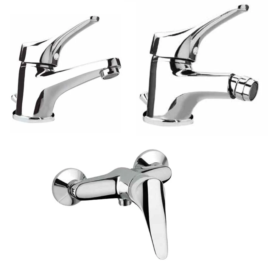 Certifié NF Sanitaire Ensemble de mélangeurs de salle de bain pour lavabo, bidet et douche extérieure Derby cartouche céra...