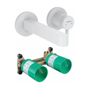 Mitigeur lavabo mural HANSGROHE Finoris 165 mm + bonde à écoulement libre Blanc mat + Corps encastré