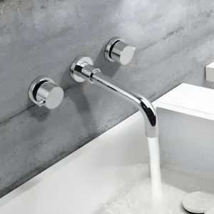 Mélangeur lavabo mural contemporain en laiton durable Chromé