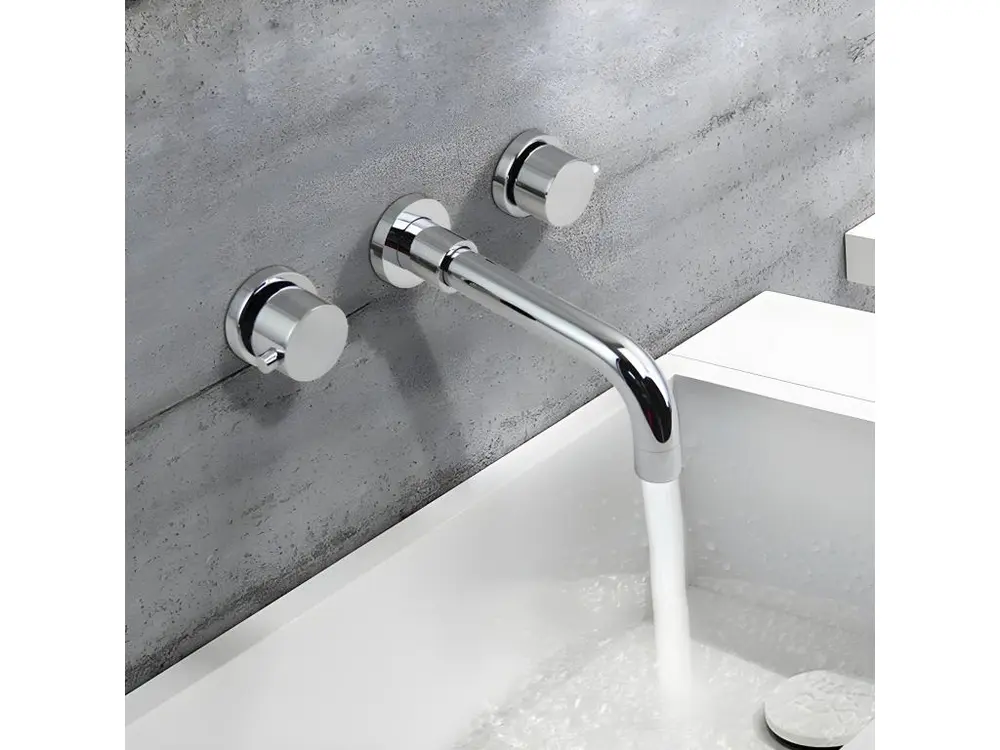 Mélangeur lavabo mural contemporain en laiton durable Chromé