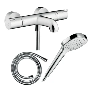 Pack mitigeur bain thermostatique HANSGROHE Ecostat 1001CL + Polyvalent Isiflex + Pommeau Croma Select E EcoSmart blanc/ch...