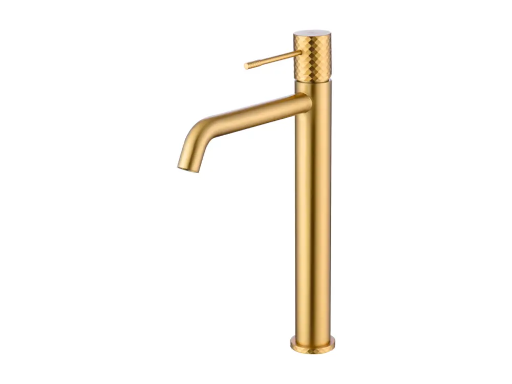Robinet à levier unique Robinet Mitigeur de Lavabo anti-calcaire Bec Haut Or Brossé IMEX Sanizéo GENOVA BDG053-3OC