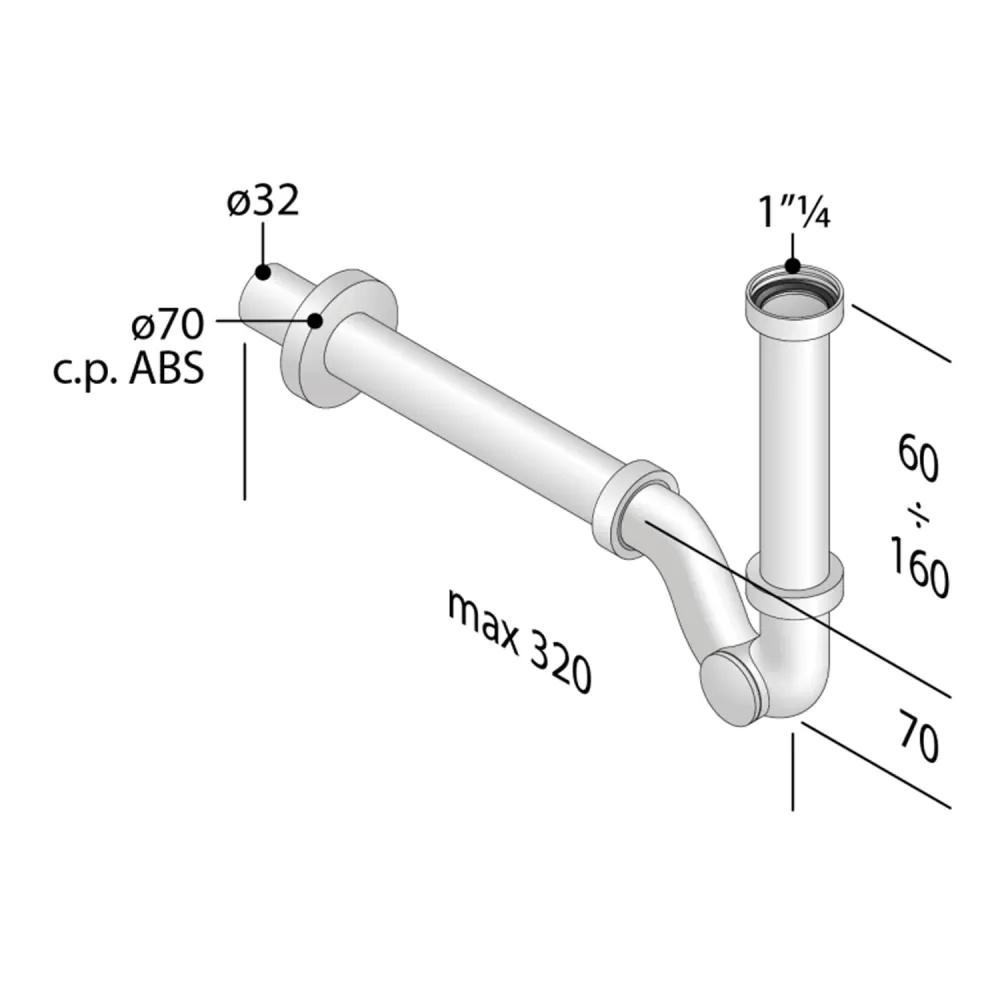 Siphon en ABS pour lavabo et bidet avec débit augmenté - Chromé