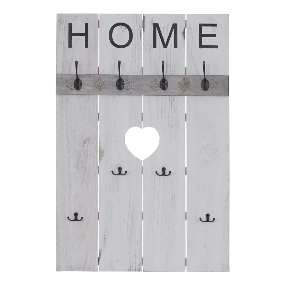 Armoire porte-manteau mural Home meuble d'entrée 91x60cm avec 8 crochets blanc vieilli 04_0000994