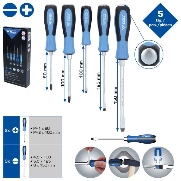 Brilliant Tools Jeu de tournevis avec capuchon à impact 5 pièces fendu PH Phillips BT031020 acquérir à bas prix
