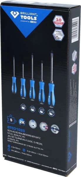 Brilliant Tools Jeu de tournevis avec capuchon à impact 5 pièces fendu PH Phillips BT031020 acquérir à bas prix
