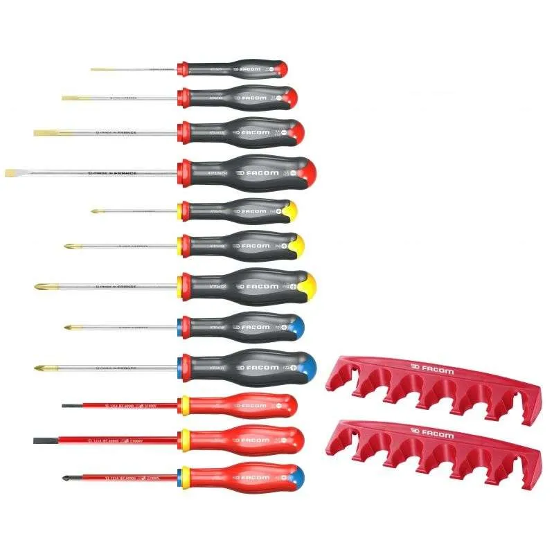 Jeu de 12 tournevis Protwist avec 2 racks FACOM AT.J12R1PB