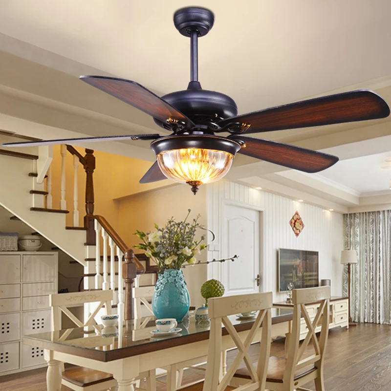 42,5"/52" W Dôme Verre Voir à travers Ventilateur de Plafond Lumière Traditionalisme 3 Lumières Salle à Manger Semi-Encast...
