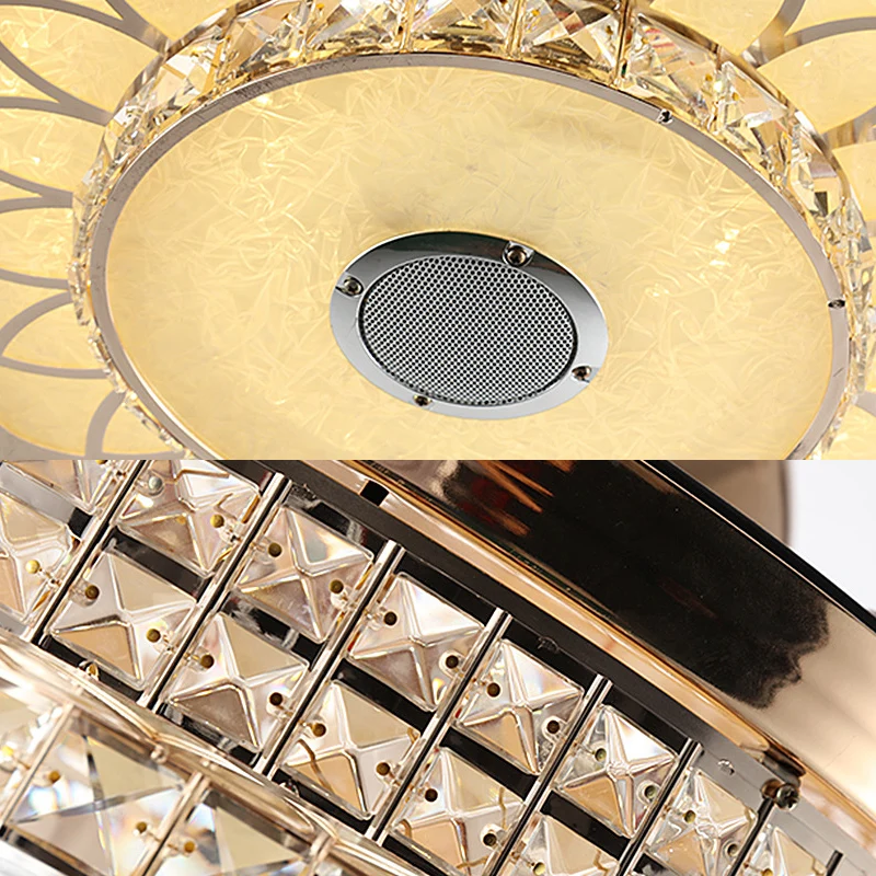Éclairage de ventilateur de plafond LED à 2 niveaux, commande murale moderne/télécommande/lampe suspendue en cristal à fac...