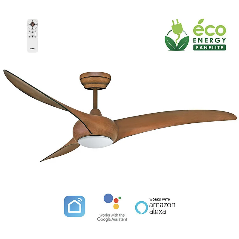 Fanelite - Ventilateur de plafond 132 cm imitation bois MAFATE - Moteur DC 38W - LED 20W dimmable 3 couleurs - Wi-fi - Sil...