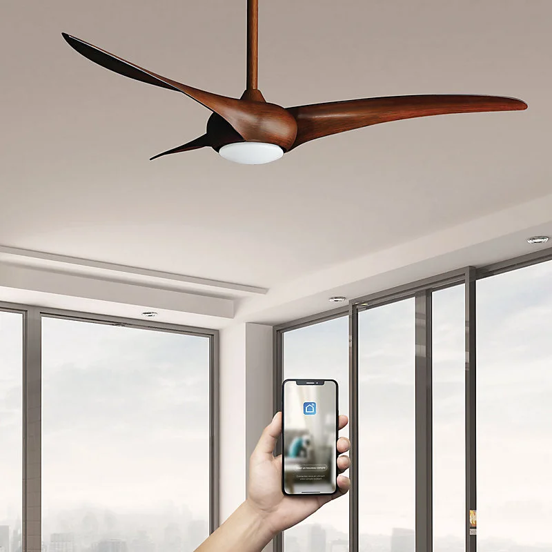 Fanelite - Ventilateur de plafond 132 cm imitation bois MAFATE - Moteur DC 38W - LED 20W dimmable 3 couleurs - Wi-fi - Sil...