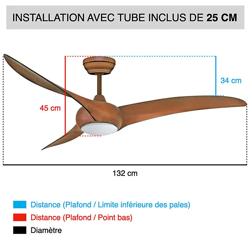 Fanelite - Ventilateur de plafond 132 cm imitation bois MAFATE - Moteur DC 38W - LED 20W dimmable 3 couleurs - Wi-fi - Sil...