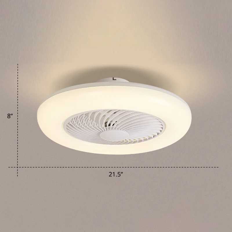 Fernbedienung, runde, halbbündige Deckenleuchte, einfache Acryl-Schlafzimmer-LED-Hängeventilatorleuchte, 21,5" W