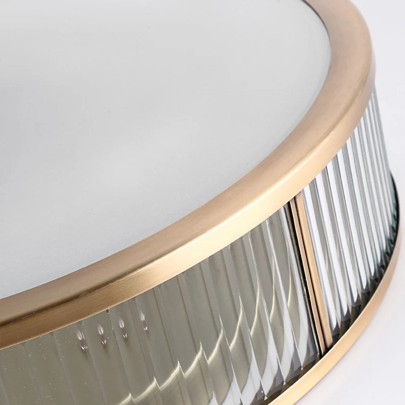 Lampe encastrée en forme de tambour Simplicity, plafonnier en verre nervuré clair en laiton pour chambre à coucher