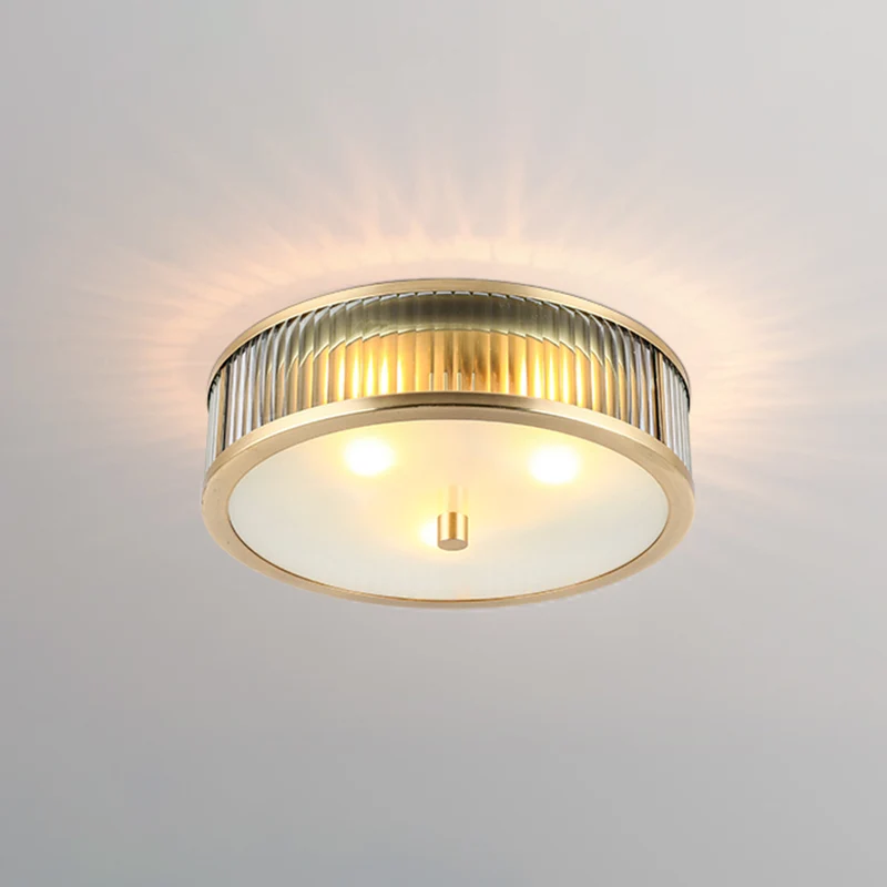 Lampe encastrée en forme de tambour Simplicity, plafonnier en verre nervuré translucide en laiton pour chambre à coucher