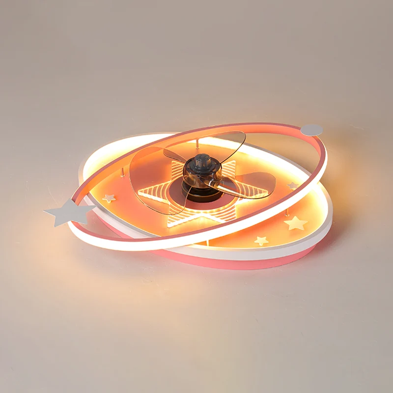 Lampe de plafond semi-encastrée ovale avec télécommande en métal pour chambre d'enfant, 21,5 pouces de vaste, ventilateur...