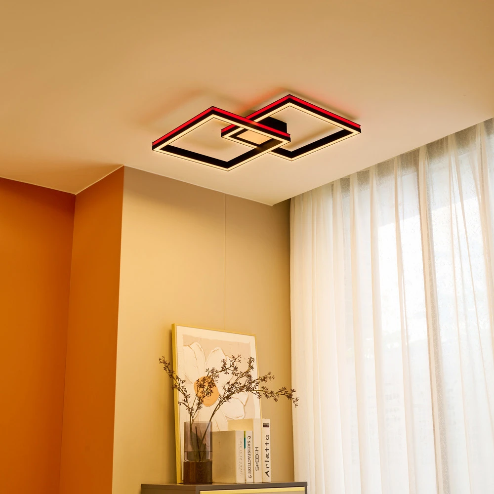 Lucande Connecté Plafonnier LED Tjado, 85cm, noir, RVB, CCT