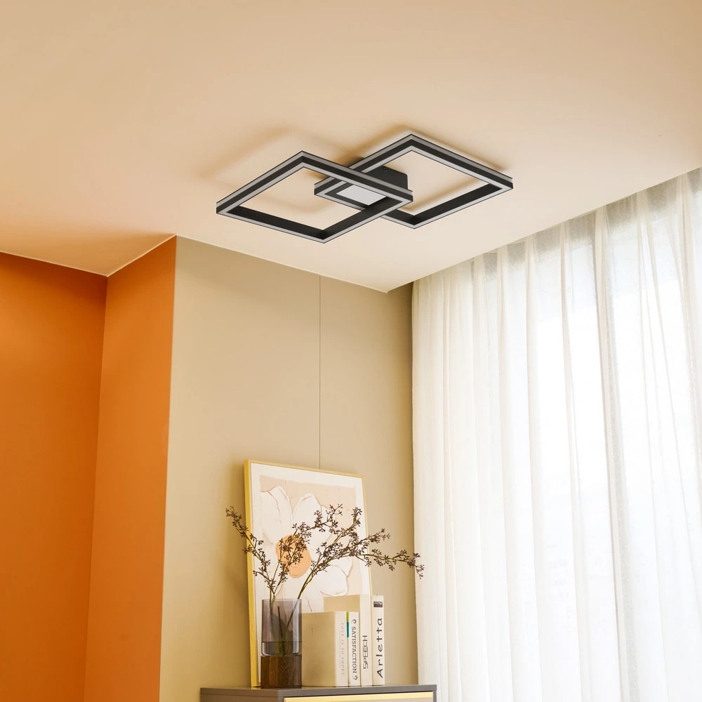 Lucande Connecté Plafonnier LED Tjado, 85cm, noir, RVB, CCT