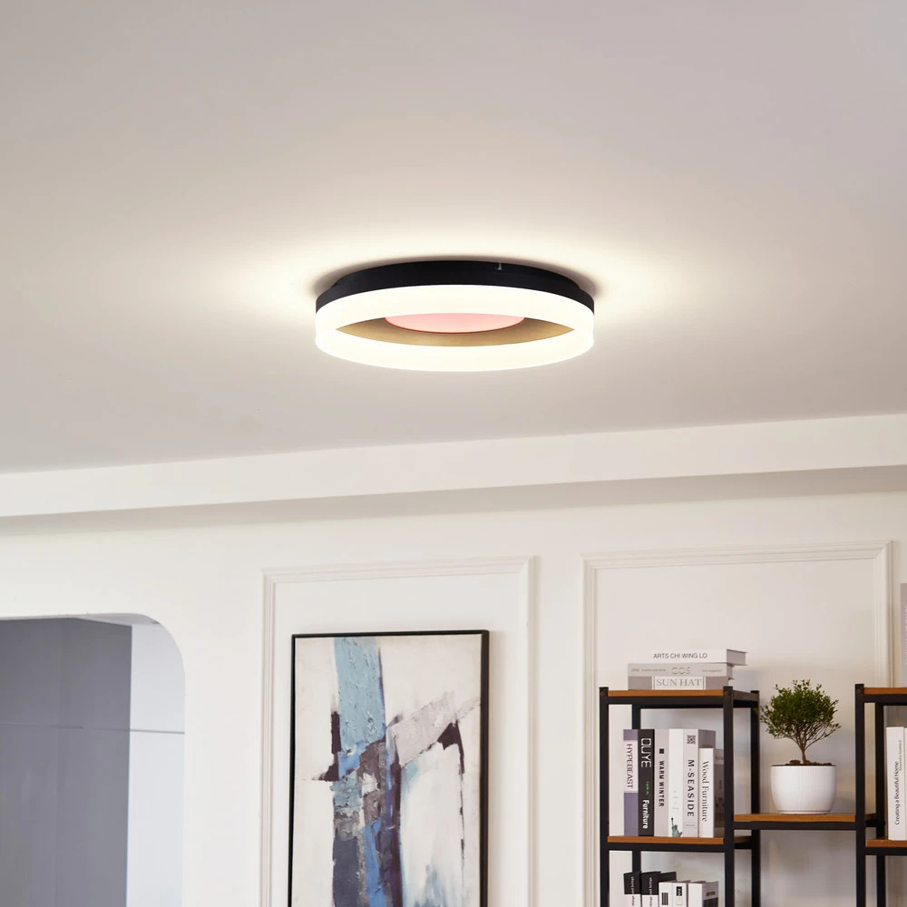 Lucande Évolué Plafonnier LED Squillo noir Tuya RGBW CCT