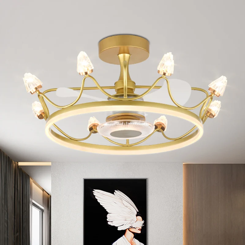 Luminaire de plafond à LED circulaire en or, montage Semi-encastré, simplicité, télécommande en acrylique, ventilateur de...