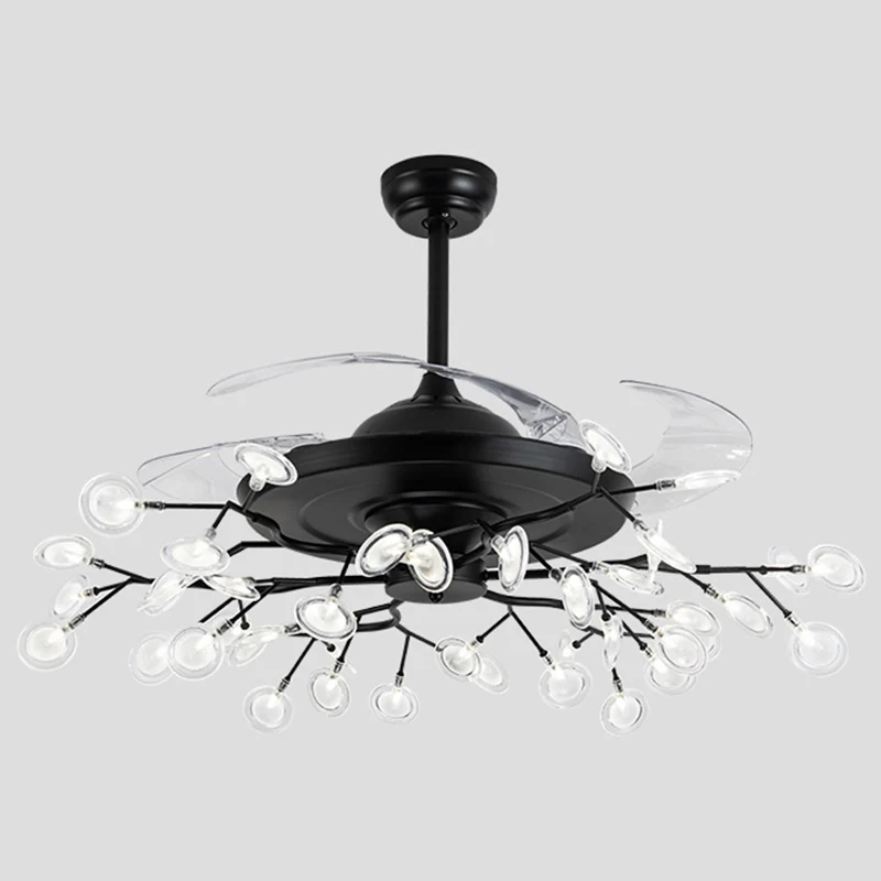 Lustre semi-encastré Firefly télécommandé en métal postmoderne pour salle à manger, ventilateur de plafond, 42" de largeur