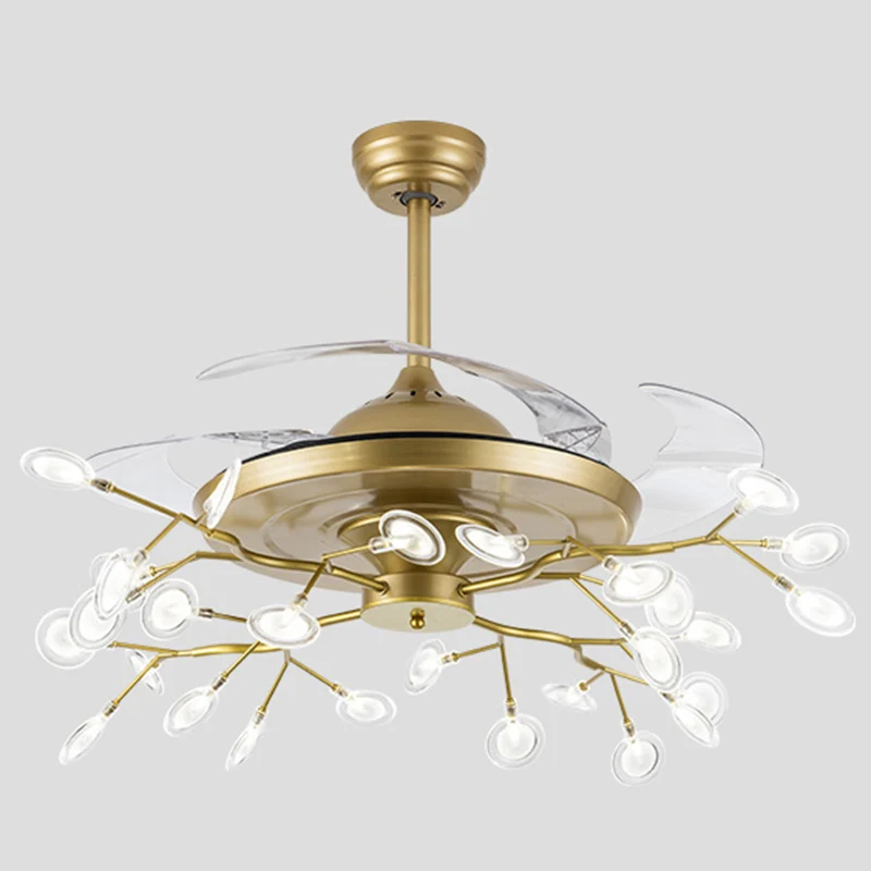 Lustre semi-encastré Firefly télécommandé en métal postmoderne pour salle à manger, ventilateur de plafond, 42" de largeur