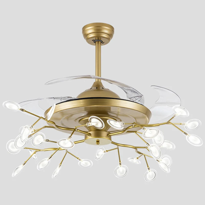 Lustre semi-encastré Firefly télécommandé en métal postmoderne pour salle à manger, ventilateur de plafond, 42" de largeur