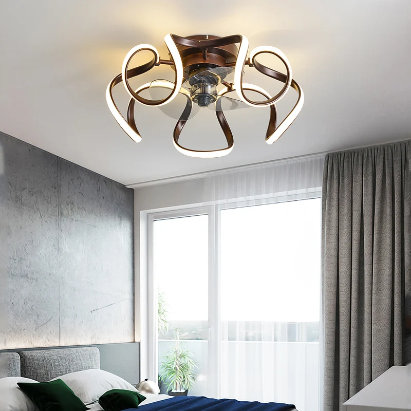 Metall-Twist-Deckenventilatorlampe mit 7 Flügeln, schlichter Stil, 19,5 Zoll breite, halbbündige LED-Leuchte mit Fernbedie...