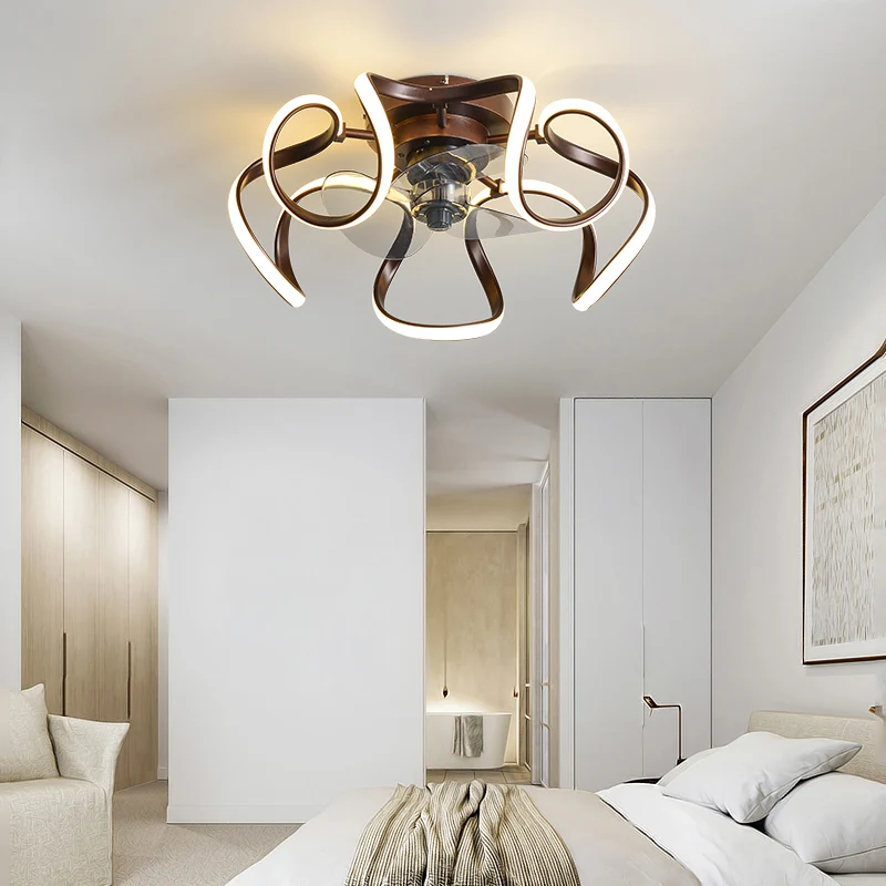 Metall-Twist-Deckenventilatorlampe mit 7 Flügeln, schlichter Stil, 19,5 Zoll breite, halbbündige LED-Leuchte mit Fernbedie...