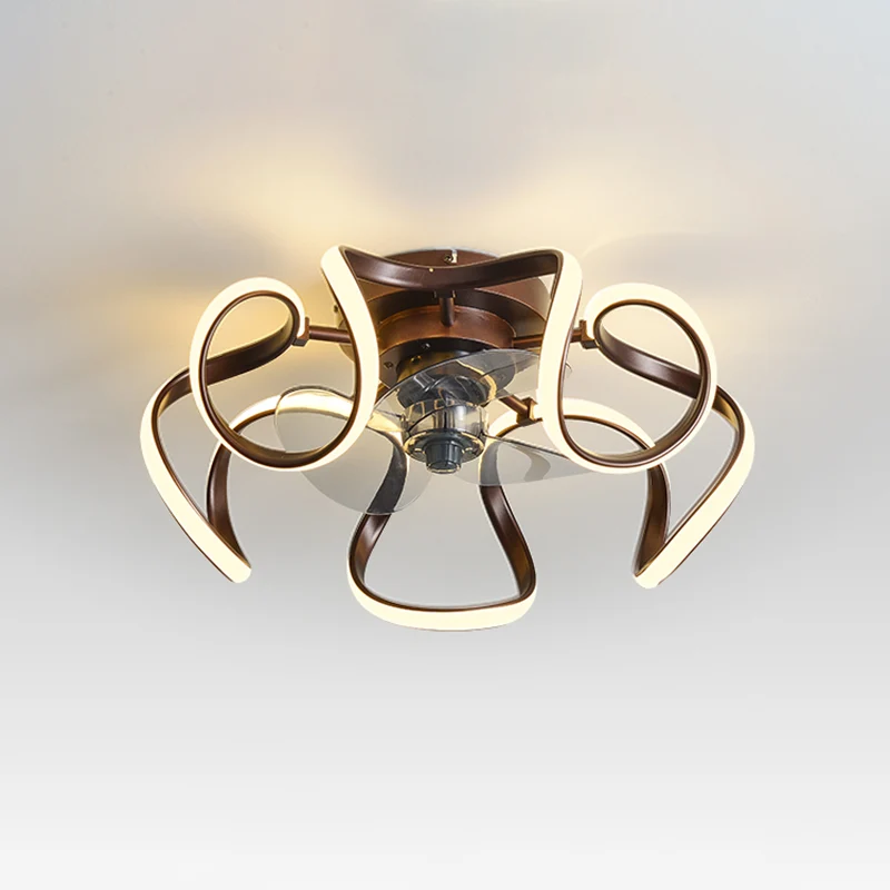 Metall-Twist-Deckenventilatorlampe mit 7 Flügeln, schlichter Stil, 19,5 Zoll breite, halbbündige LED-Leuchte mit Fernbedie...