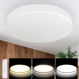 NETTLIFE Plafonnier LED 38CM Dimmable avec Télécommande Blanc Ronde Lampe de Plafond Tissu Novateur pour Salon Chambre Cou...
