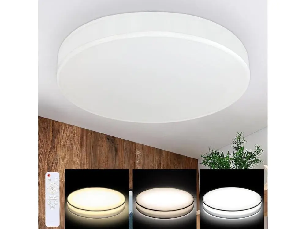 NETTLIFE Plafonnier LED 38CM Dimmable avec Télécommande Blanc Ronde Lampe de Plafond Tissu Novateur pour Salon Chambre Cou...