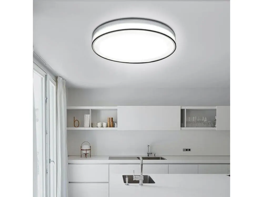 NETTLIFE Plafonnier LED 38CM Dimmable avec Télécommande Blanc Ronde Lampe de Plafond Tissu Novateur pour Salon Chambre Cou...