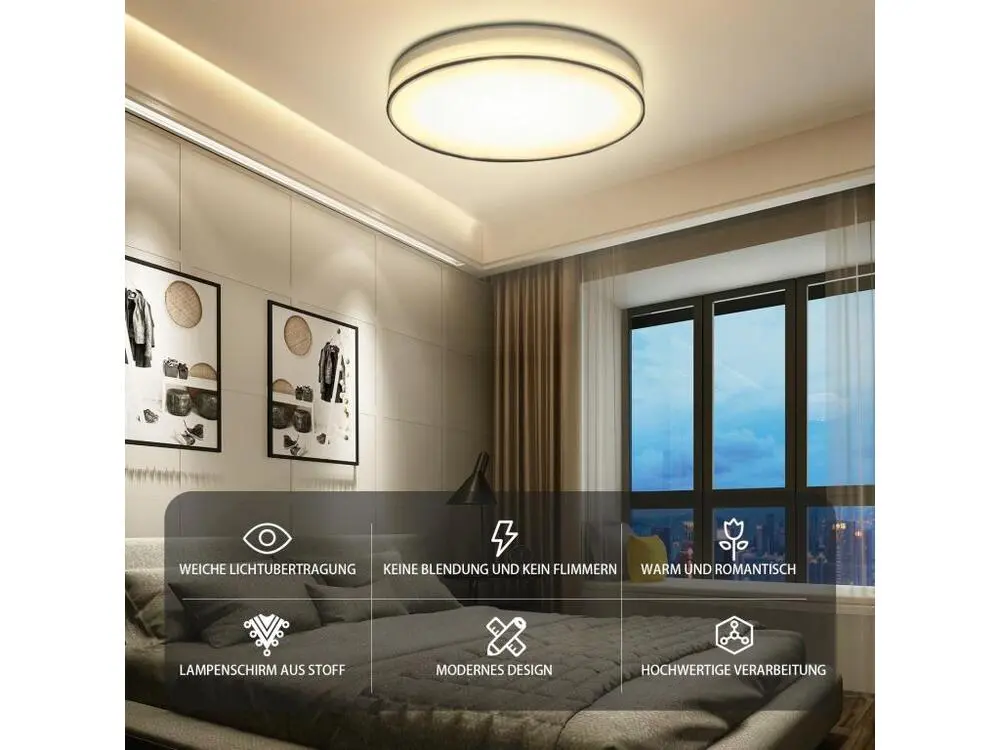 NETTLIFE Plafonnier LED 38CM Dimmable avec Télécommande Blanc Ronde Lampe de Plafond Tissu Novateur pour Salon Chambre Cou...