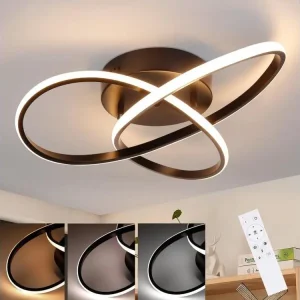 NETTLIFE Plafonnier LED Dimmable 33 W Lampe Noir avec Télécommande Lampe de Chambre Tendance 40 cm pour Salon Cuisine Coul...