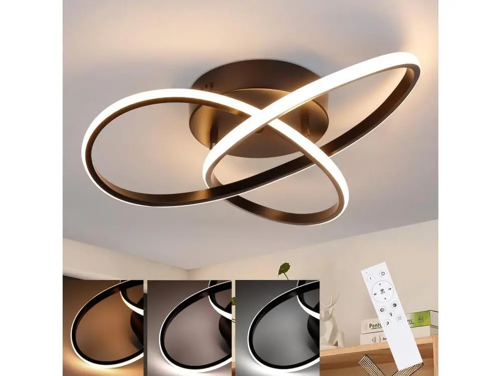 NETTLIFE Plafonnier LED Dimmable 33 W Lampe Noir avec Télécommande Lampe de Chambre Tendance 40 cm pour Salon Cuisine Coul...