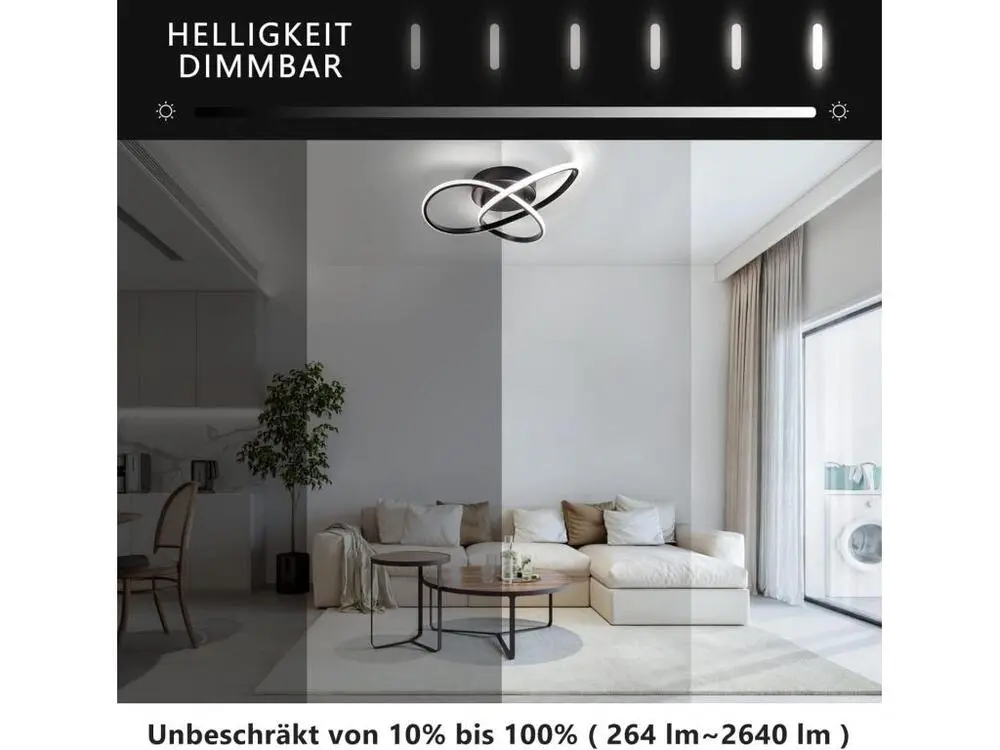 NETTLIFE Plafonnier LED Dimmable 33 W Lampe Noir avec Télécommande Lampe de Chambre Tendance 40 cm pour Salon Cuisine Coul...