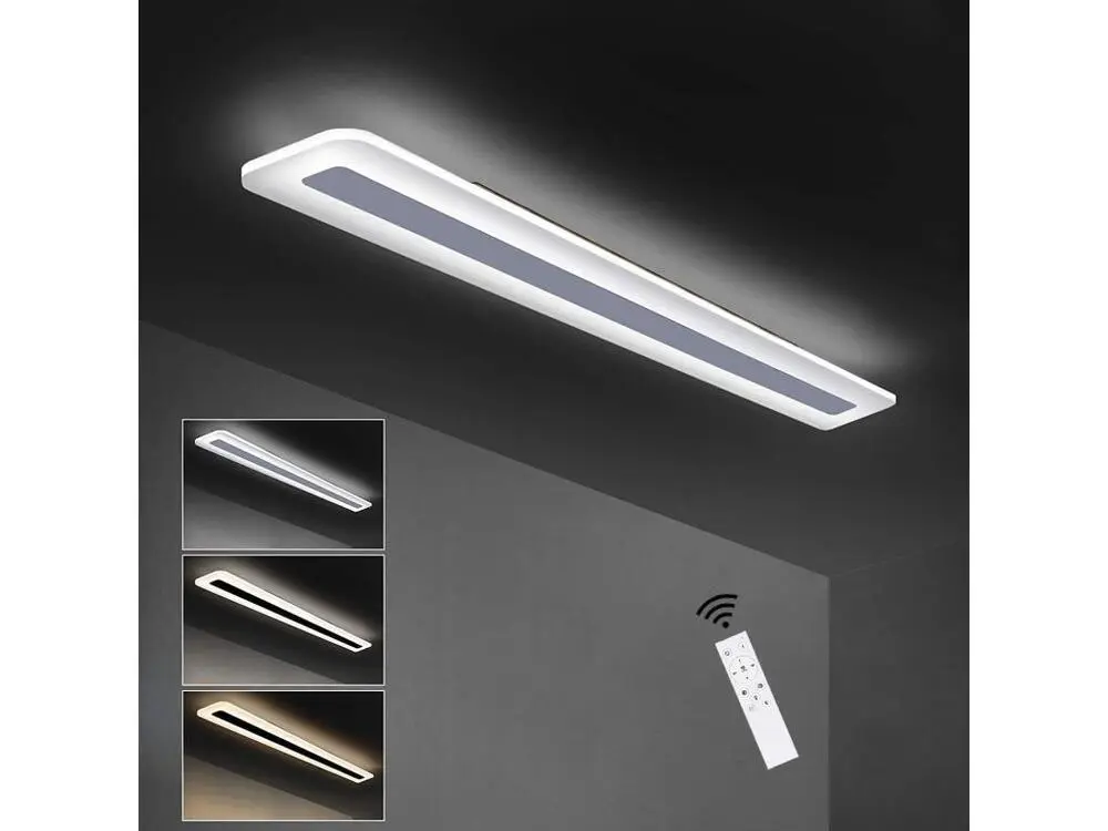 NETTLIFE Plafonnier LED Moderne 80CM Blanc Prolongé Lampe de Dimmable avec Télécommande Plat Acrylique pour Salon Chambre...