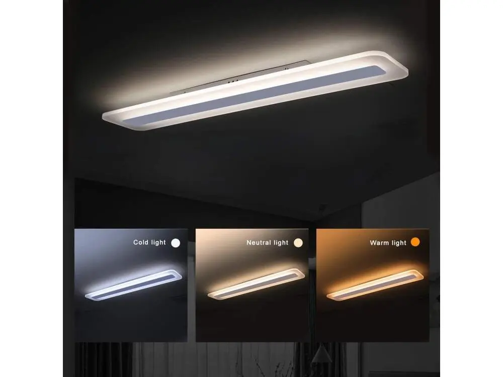 NETTLIFE Plafonnier LED Moderne 80CM Blanc Prolongé Lampe de Dimmable avec Télécommande Plat Acrylique pour Salon Chambre...