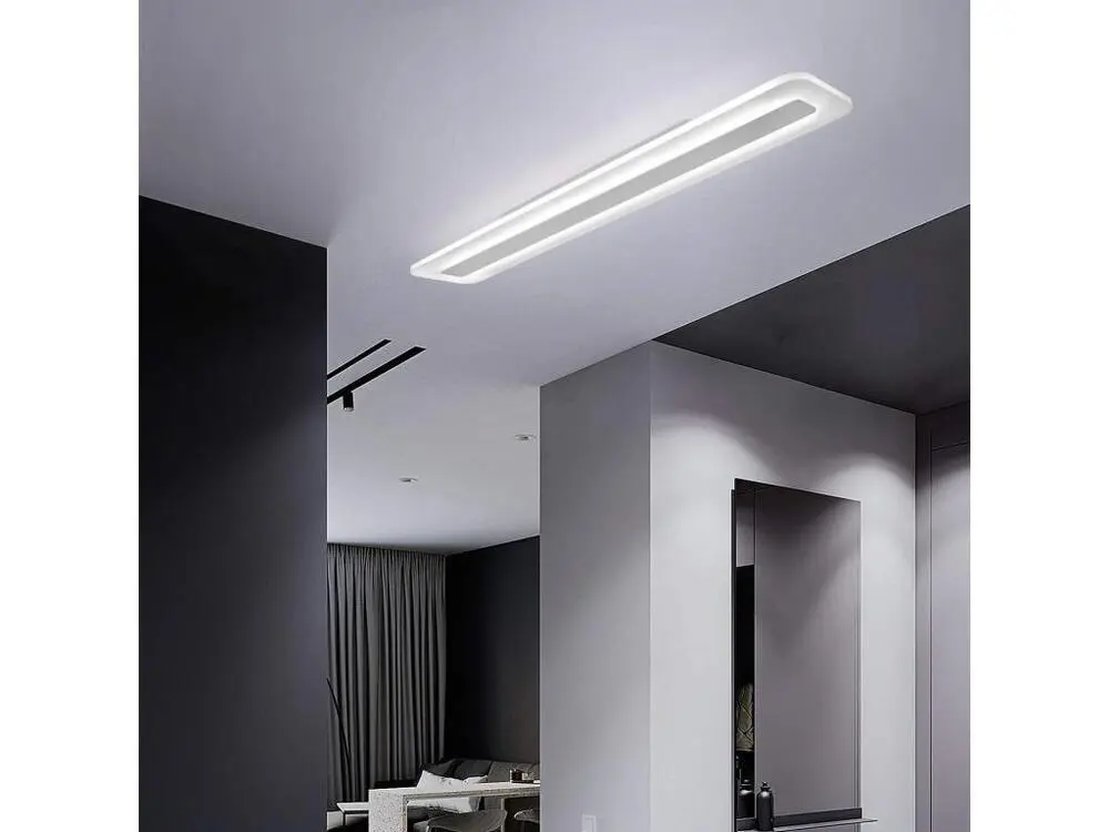 NETTLIFE Plafonnier LED Moderne 80CM Blanc Prolongé Lampe de Dimmable avec Télécommande Plat Acrylique pour Salon Chambre...