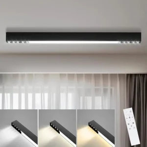 NETTLIFE Plafonnier LED Noir 25W Longue Contemporain Dimmable Lampe de Salon avec Télécommande 80CM pour Bureau Chambre à...