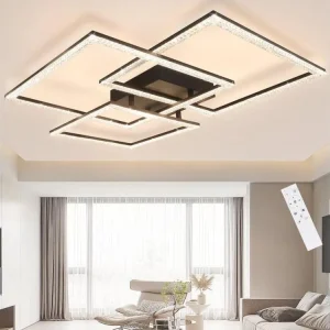 NETTLIFE Plafonnier LED Noir Lampe de Salon 75CM Dimmable Lampe d'intérieur Design Cristal Actuel avec Télécommande pour C...