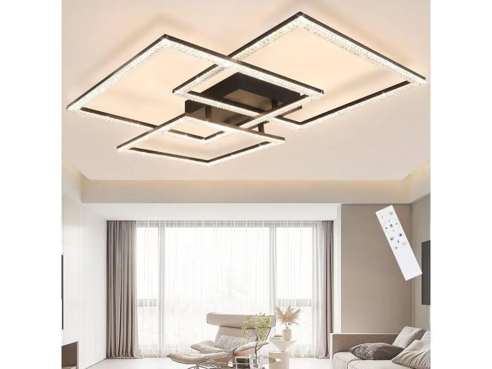 NETTLIFE Plafonnier LED Noir Lampe de Salon 75CM Dimmable Lampe d'intérieur Design Cristal Actuel avec Télécommande pour C...