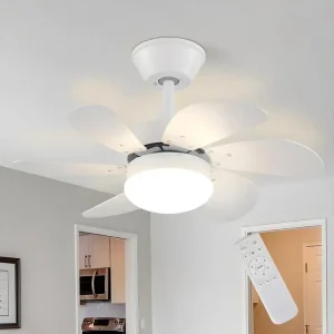 NETTLIFE Ventilateur de plafond blanc avec éclairage, télécommande, silencieux, avec minuterie, 6 pales, pour chambre à co...