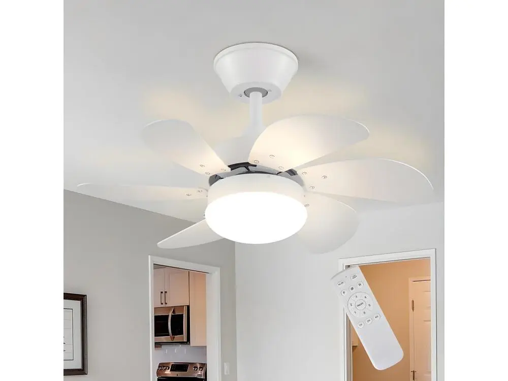 NETTLIFE Ventilateur de plafond blanc avec éclairage, télécommande, silencieux, avec minuterie, 6 pales, pour chambre à co...
