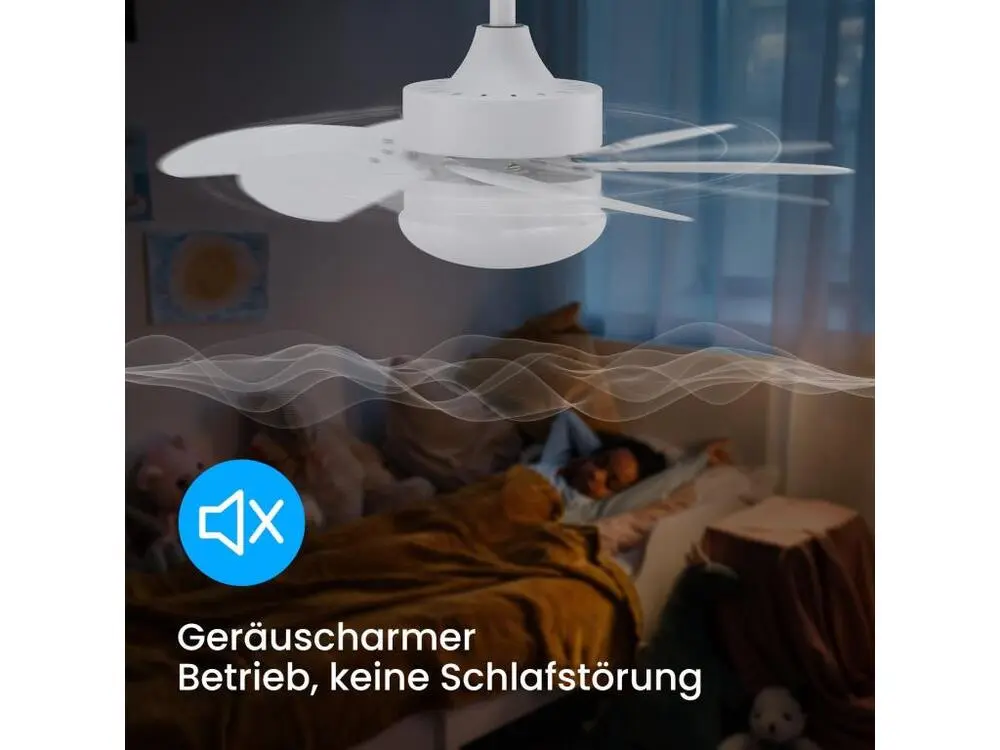 NETTLIFE Ventilateur de plafond blanc avec éclairage, télécommande, silencieux, avec minuterie, 6 pales, pour chambre à co...