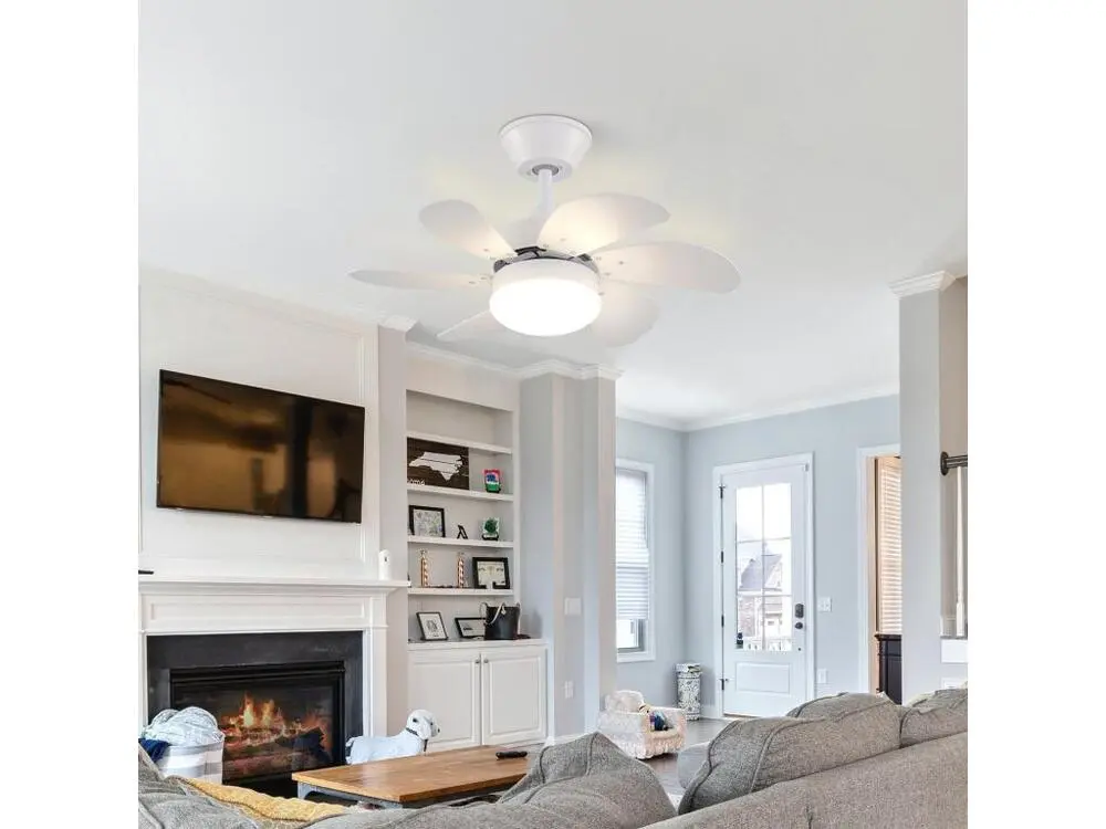 NETTLIFE Ventilateur de plafond blanc avec éclairage, télécommande, silencieux, avec minuterie, 6 pales, pour chambre à co...