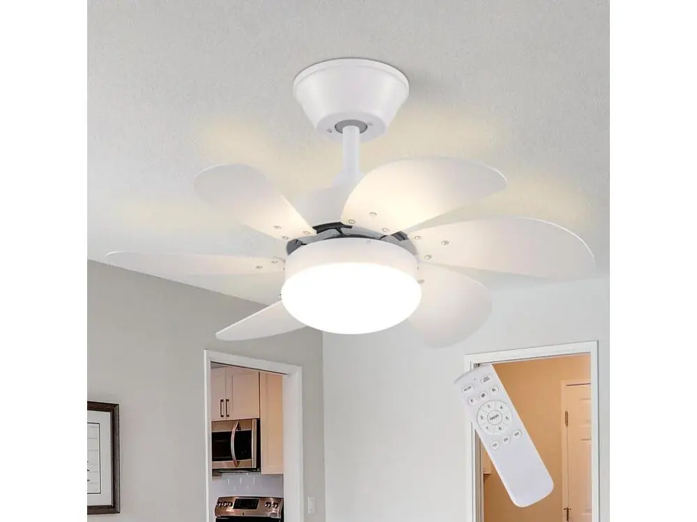 NETTLIFE Ventilateur de plafond blanc avec éclairage, télécommande, silencieux, avec minuterie, 6 pales, pour chambre à co...