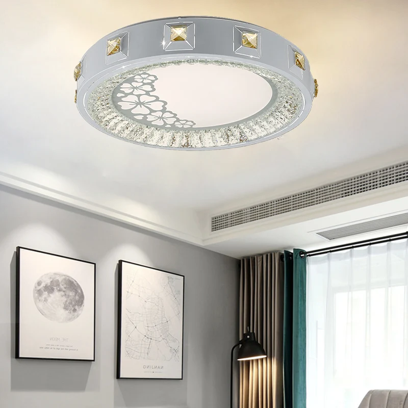 Plafonnier en cristal concave blanc, actuel et élégant, fleur sculptée/soleil/losange, plafonnier LED avec télécommande, g...